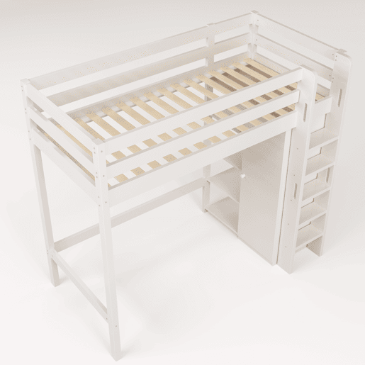 Cama infantil 90x200 cm - Cama individual com armário e 6 prateleiras, fácil de montar, material de alta qualidade - Branco Cama infantil 90x200 cm - Cama individual com armário e 6 prateleiras, fácil de montar, material de alta qualidade - Branco