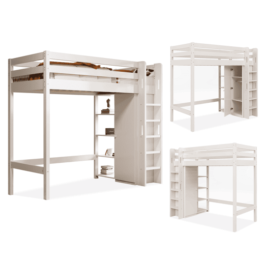 Cama infantil 90x200 cm - Cama individual com armário e 6 prateleiras, fácil de montar, material de alta qualidade - Branco Cama infantil 90x200 cm - Cama individual com armário e 6 prateleiras, fácil de montar, material de alta qualidade - Branco