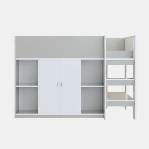 Cama alta multifuncional 90x200 - Com arrumação, armário e prateleiras, cama infantil com escada e construção estável - Cinza