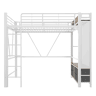 Cama alta 90x200 cm - estrutura em ferro, barra para secar roupa, prateleiras, 4 gavetas, USB+Type-C, LED, grade de proteção, escada, painel perfurado - branco