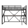 Cama alta 90x200cm - Estrutura em metal, com LED, secretária, escada, corrimão, sem colchão - Preto