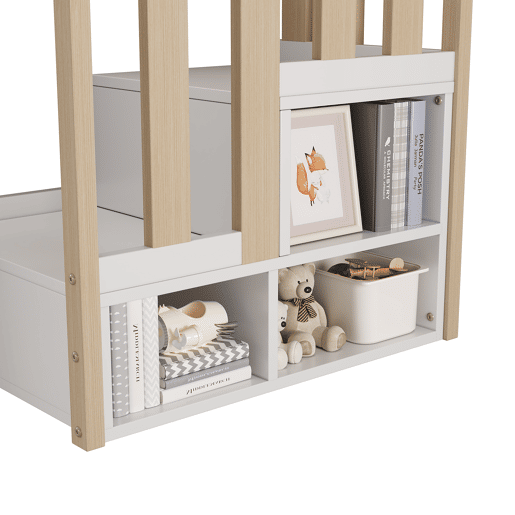 Cama alta infantil 90x200cm - com escada, gavetas, 2 armários e barra para roupa - Branco