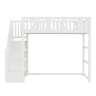 Cama alta infantil 90x200 - com escada, estrutura em madeira maciça, com corrimão de segurança, decoração com estrelas e lua - Branco