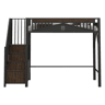 Cama alta metálica 90x200 cm - Casa de segurança única com janela, escada de segurança com armário - Preto