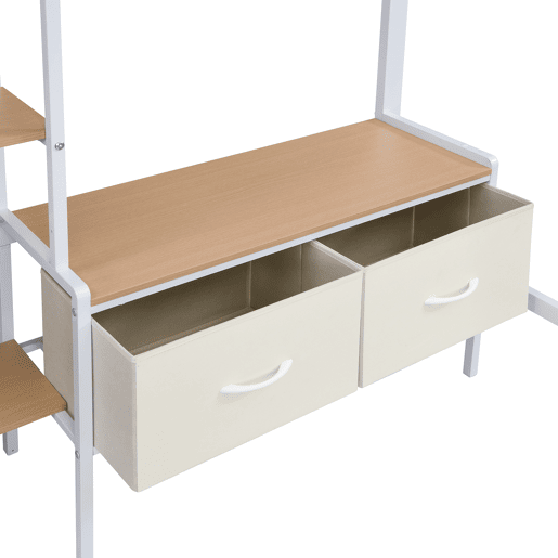 Cama loft 90x200cm - Inclui 2 caixas de arrumação, secretária, prateleira, escada inclinada - Branco+Natural Cama loft 90x200cm - Inclui 2 caixas de arrumação, secretária, prateleira, escada inclinada - Branco+Natural