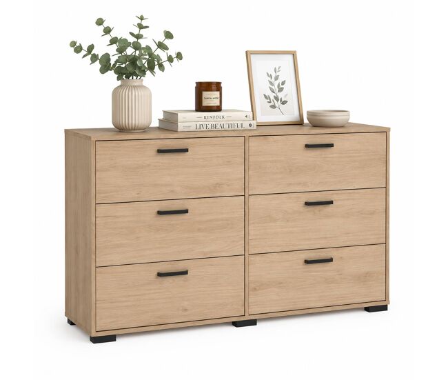 Eria doble aparador 6 cajones jackson hickory 139x40x83 cm / mueble auxiliar elegante para salón, comedor o recibidor cajones jackson hickory
