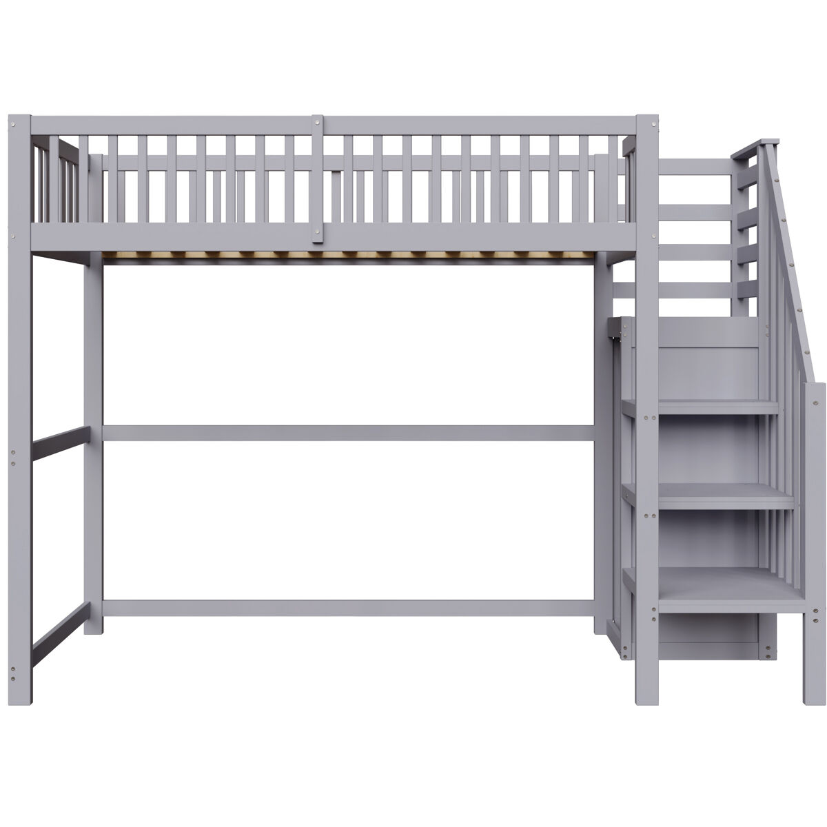 Cama entrepiso de madera 90x200cm - con armario - gris