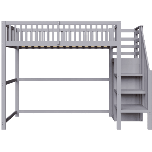 Cama mezzanine em madeira 90x200cm - com roupeiro - Cinzento