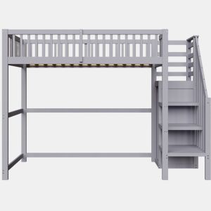 Cama mezzanine em madeira 90x200cm - com roupeiro - Cinzento