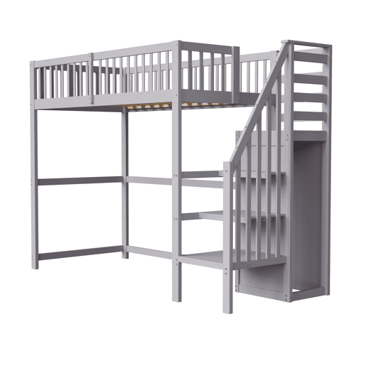 Cama mezzanine em madeira 90x200cm - com roupeiro - Cinzento