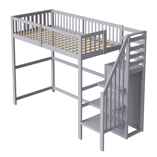 Cama mezzanine em madeira 90x200cm - com roupeiro - Cinzento