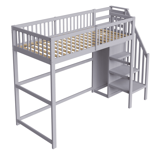 Cama mezzanine em madeira 90x200cm - com roupeiro - Cinzento