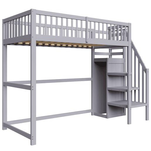 Cama mezzanine em madeira 90x200cm - com roupeiro - Cinzento