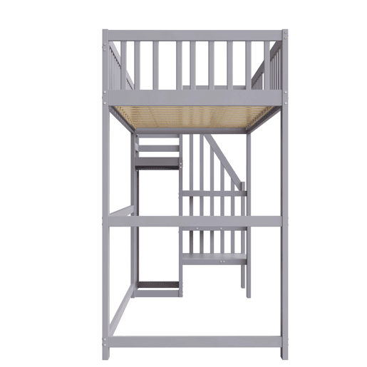 Cama mezzanine em madeira 90x200cm - com roupeiro - Cinzento