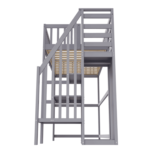 Cama mezzanine em madeira 90x200cm - com roupeiro - Cinzento