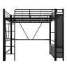 Cama alta 90x200 cm - estrutura em ferro, barra para secar roupa, prateleiras, 4 gavetas, USB+Type-C, LED, grade de proteção, escada, painel perfurado - preto