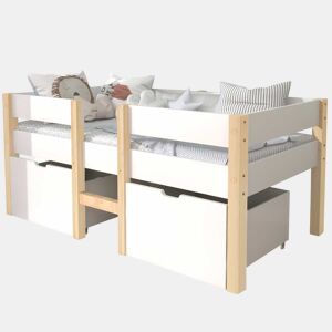Cama mezzanine em pinho maciço com gavetas - 90x190 cm - Branco