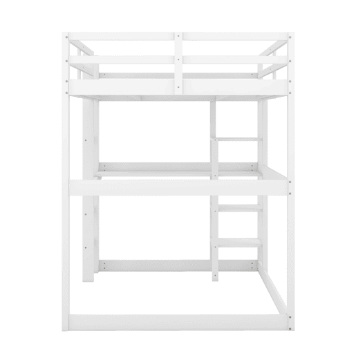 Cama alta infantil 140x200 cm - estrutura em pinho com arrumação, 4 prateleiras e secretária - branco