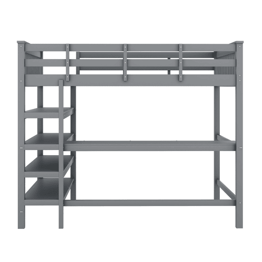 Cama alta 140x200 - Cama infantil com prateleiras e secretária por baixo - Cinza