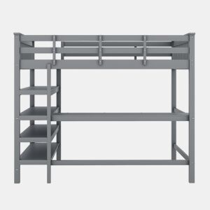 Cama alta 140x200 - Cama infantil com prateleiras e secretária por baixo - Cinza