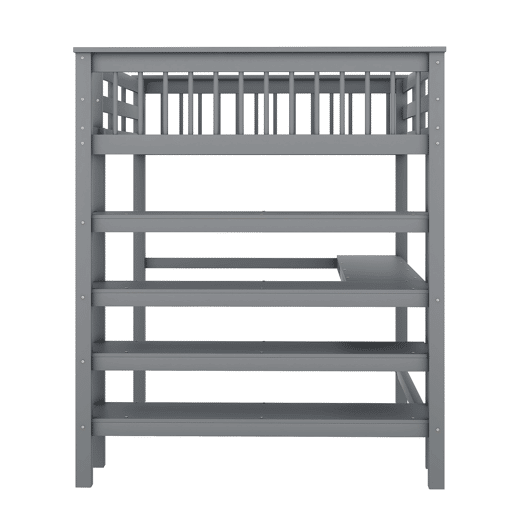 Cama alta 140x200 - Cama infantil com prateleiras e secretária por baixo - Cinza