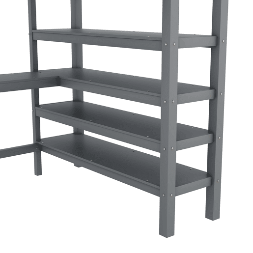 Cama alta 140x200 - Cama infantil com prateleiras e secretária por baixo - Cinza
