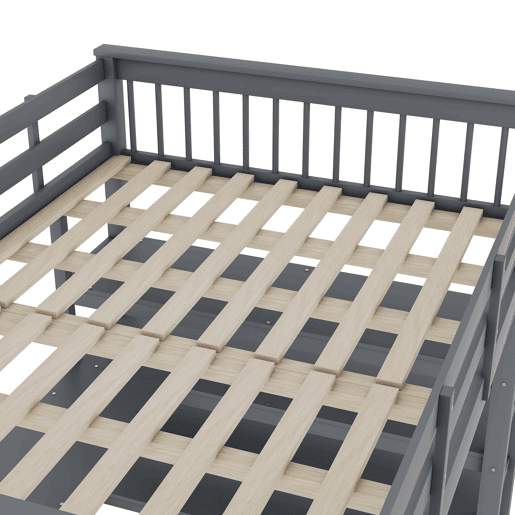 Cama alta 140x200 - Cama infantil com prateleiras e secretária por baixo - Cinza