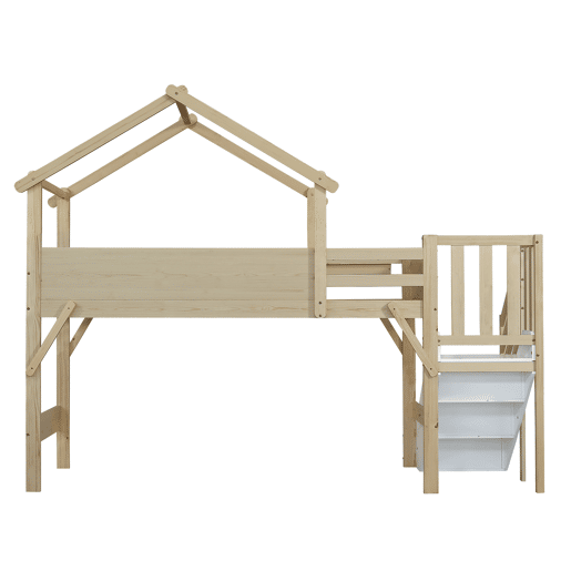 Cama mezzanine em madeira 90x200 cm - com ardósia e escada de arrumação - Natural Cama mezzanine em madeira 90x200 cm - com ardósia e escada de arrumação - Natural