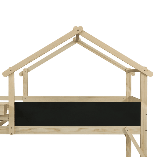 Cama mezzanine em madeira 90x200 cm - com ardósia e escada de arrumação - Natural Cama mezzanine em madeira 90x200 cm - com ardósia e escada de arrumação - Natural
