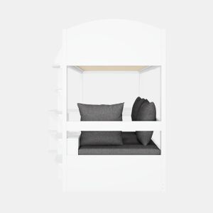 Cama alta infantil 90x200 - Multifuncional com escada, mesa removível, sofá com arrumação, prateleiras, almofadas - Branca