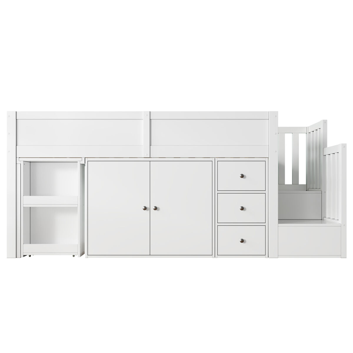 cama alta infantil  90200 - multifuncional escritorio extensible estante lateral armario cajon escalera con armario - blanco