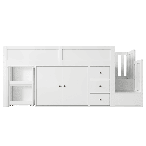 Cama alta infantil + 90*200 - multifuncional, secretária extensível, prateleira lateral, armário, gaveta, escada com armário - Branco Cama alta infantil + 90*200 - multifuncional, secretária extensível, prateleira lateral, armário, gaveta, escada com armário - Branco