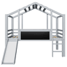 Cama infantil 90x200 cm - Design loft, escada e escorregador de segurança, quadro de grafite, madeira maciça, cinza