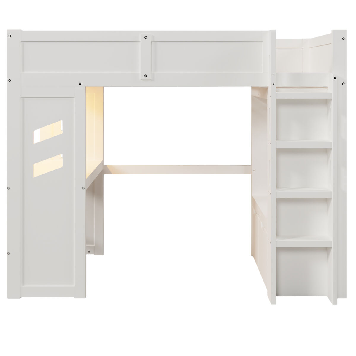 cama alta 90x200 cm - gaming con escritorio led 1 usb 1 tipo c con estante blanco