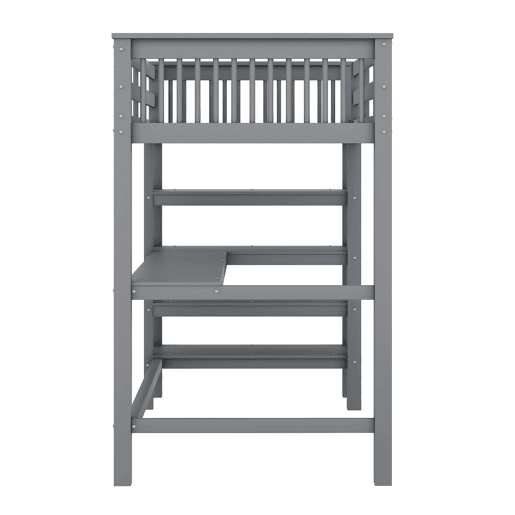 Cama alta 90x200 - Cama infantil com prateleiras e secretária baixa - Cinza