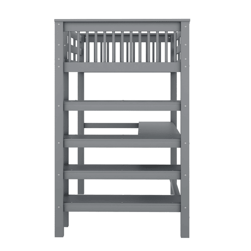 Cama alta 90x200 - Cama infantil com prateleiras e secretária baixa - Cinza