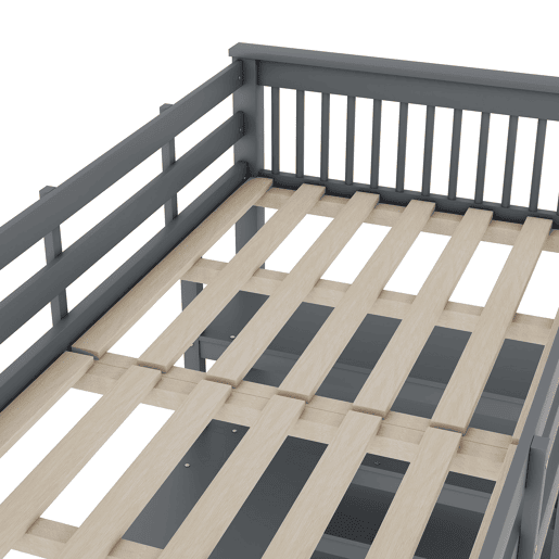 Cama alta 90x200 - Cama infantil com prateleiras e secretária baixa - Cinza