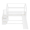 Cama alta infantil 90x200 cm - com escorregador, escada com arrumação, estrutura em madeira maciça, corrimão alto - branco
