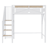 Cama alta metálica 90x200 cm - Segurança com janela, escada de segurança, espaço livre para tela - Branco