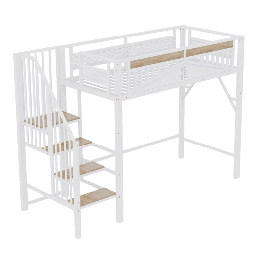 Cama alta metálica 90x200 cm - Segurança com janela, escada de segurança, espaço livre para tela - Branco Cama alta metálica 90x200 cm - Segurança com janela, escada de segurança, espaço livre para tela - Branco