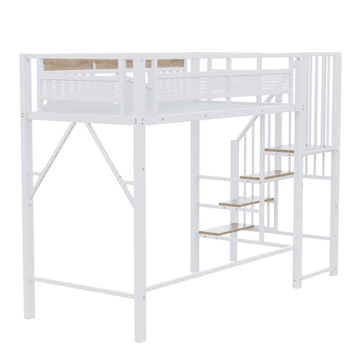 Cama alta metálica 90x200 cm - Segurança com janela, escada de segurança, espaço livre para tela - Branco Cama alta metálica 90x200 cm - Segurança com janela, escada de segurança, espaço livre para tela - Branco