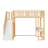 Cama alta 90x200 cm - Mesa multifuncional, escada de armazenamento segura - Branco e carvalho claro