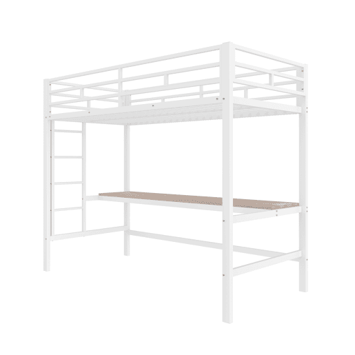 Cama alta 90*200 cm - Com grade, escada, mesa com USB e tomada, faixa de luz com controle por app, com LED, em conformidade com a norma EN747 - Branca Cama alta 90*200 cm - Com grade, escada, mesa com USB e tomada, faixa de luz com controle por app, com LED, em conformidade com a norma EN747 - Branca