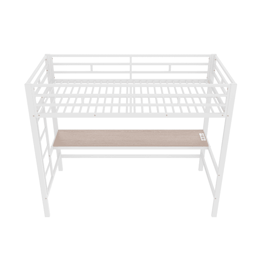 Cama alta 90*200 cm - Com grade, escada, mesa com USB e tomada, faixa de luz com controle por app, com LED, em conformidade com a norma EN747 - Branca Cama alta 90*200 cm - Com grade, escada, mesa com USB e tomada, faixa de luz com controle por app, com LED, em conformidade com a norma EN747 - Branca