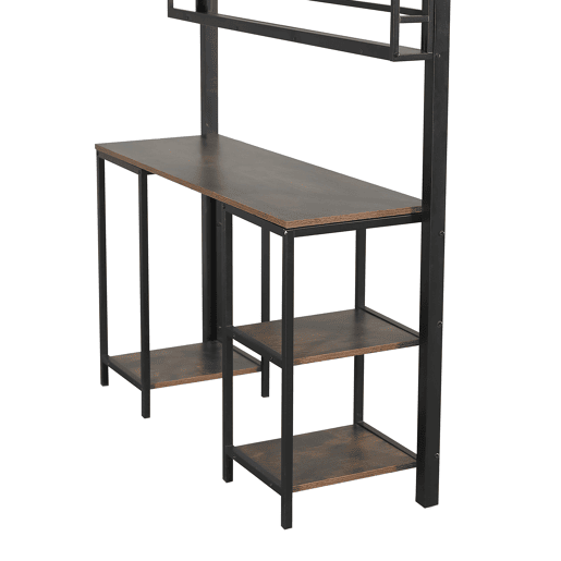 Cama loft 120x200 cm - Com escada, secretária e prateleira de arrumação - Preto + Nogueira escura