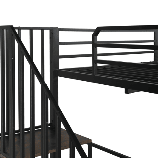 Cama loft 120x200 cm - Com escada, secretária e prateleira de arrumação - Preto + Nogueira escura