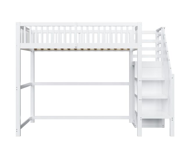 Cama entrepiso de madera 90x200cm - con armario - blanco