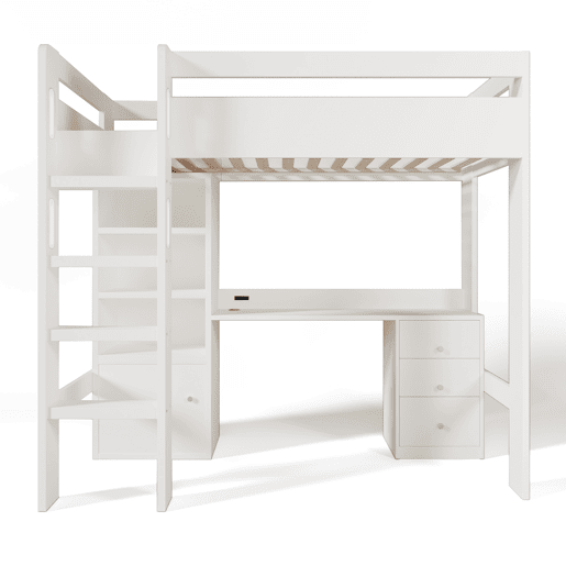 Cama infantil loft 90x200 - com secretária USB-C, armário, gaveteiro, escada, estrado e arrumação - sem colchão Cama infantil loft 90x200 - com secretária USB-C, armário, gaveteiro, escada, estrado e arrumação - sem colchão
