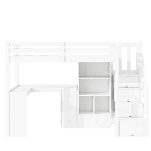Cama alta de madeira 90x200 cm - com secretária e espaço de arrumação - Branco Cama alta de madeira 90x200 cm - com secretária e espaço de arrumação - Branco