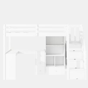 Cama alta de madeira 90x200 cm - com secretária e espaço de arrumação - Branco